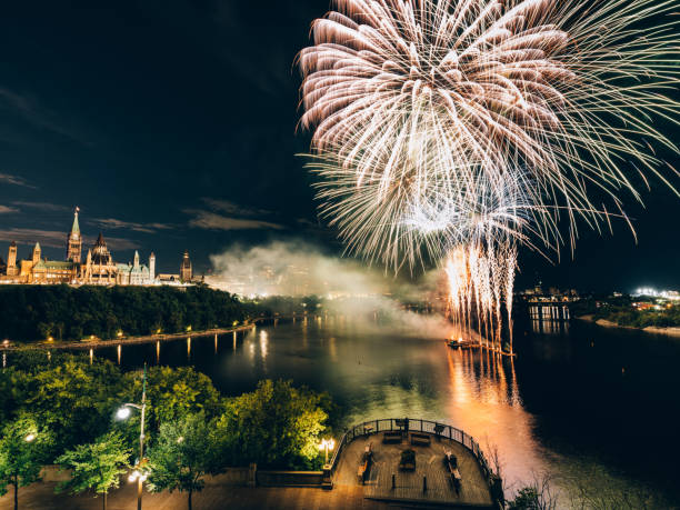 istock Canadian Parliament on Ottawa River with fireworks 1169147518