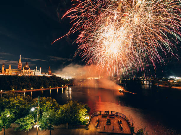 istock Canadian Parliament on Ottawa River with fireworks 1169147665