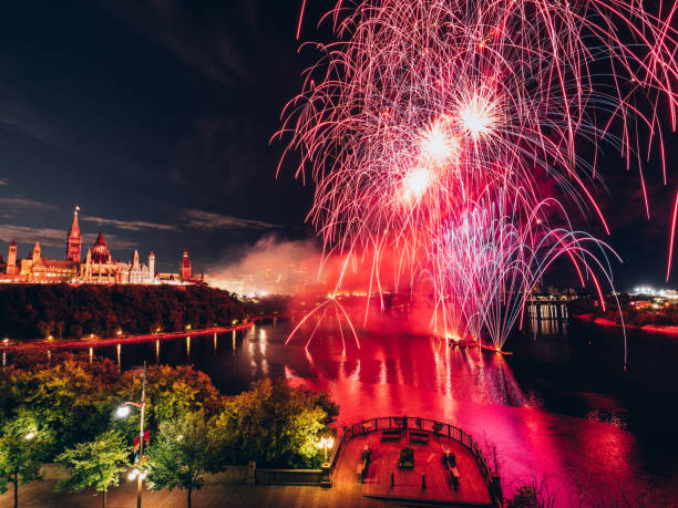 istock Canadian Parliament on Ottawa River with fireworks 1169151437