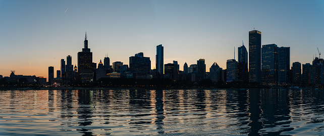 The Chicago skyline in the evening.