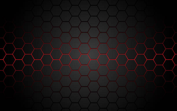 ilustraciones, imágenes clip art, dibujos animados e iconos de stock de línea hexagonal de luz roja abstracta en gris moderno lujo futurista fondo vector de ilustración vectorial. - hexagon backgrounds technology abstract