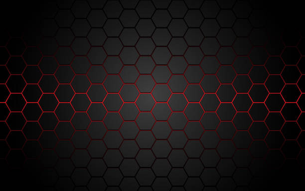 абстрактный красный свет шестиугольник линии в серый современный роскошный футуристический фоновый вектор иллюстрации. - metal texture stock illustrations
