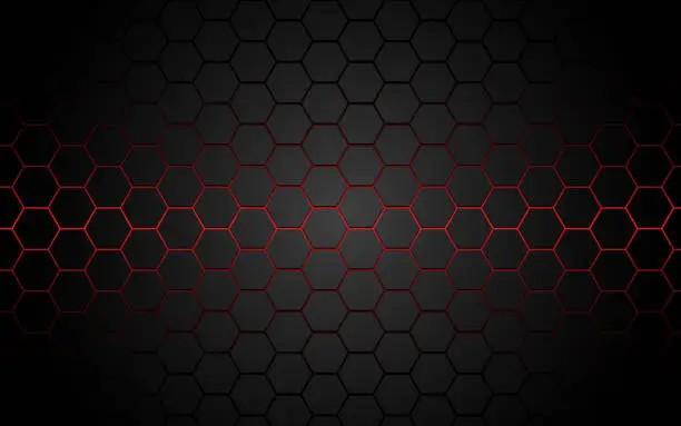 Vector illustration of Abstract red light hexagon line in grey modern luxury futuristic background vector illustration.