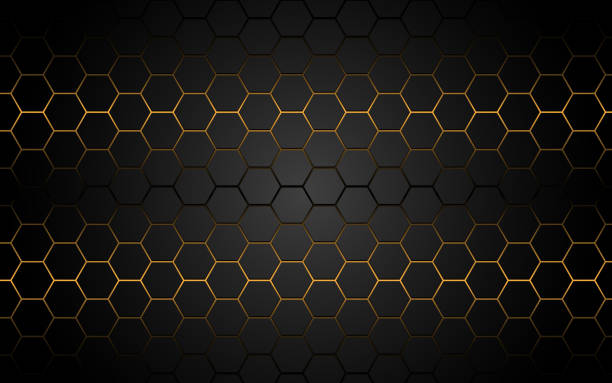 회색 현대 럭셔리 미래 배경 벡터 일러스트레이크에서 추상 노란색 빛 육각형 라인입니다. - mesh netting metal black stock illustrations