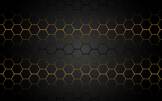 Abstract yellow light hexagon line in grey modern luxury futuristic background vector illustration.