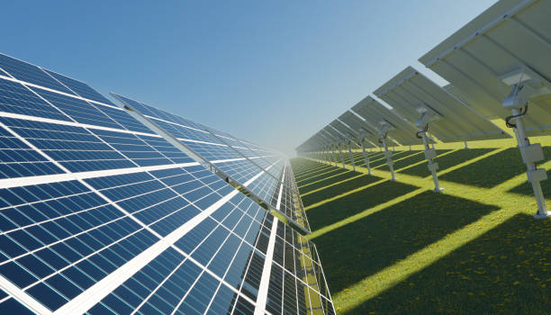 Solar Panels on a Bright Sunny Day stock photo