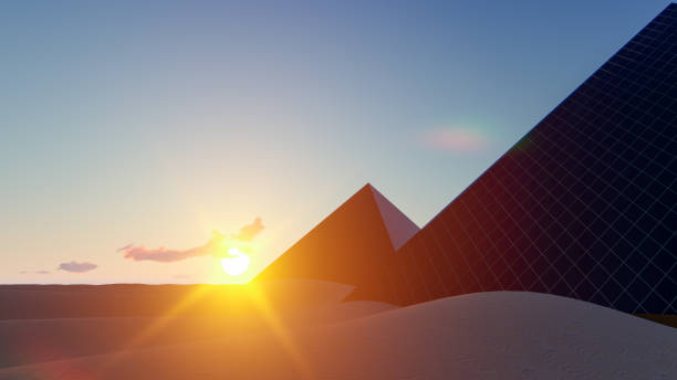 istock Blazing Sunshine over the Solar Panel Pyramids and Desert Sand 1169155909