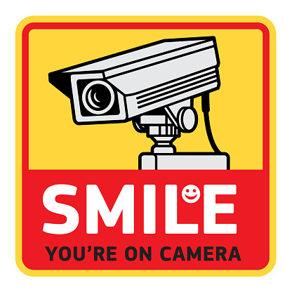 Surveillance CCTV video camera sign or symbol, vector illustration