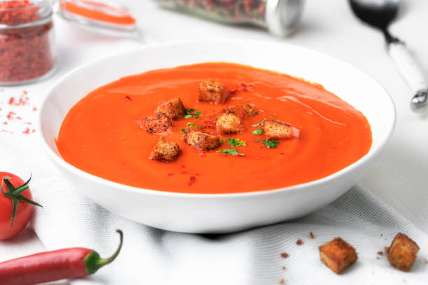 istock Tomato soup close-up. Healthy vegetarian dish 1169157580