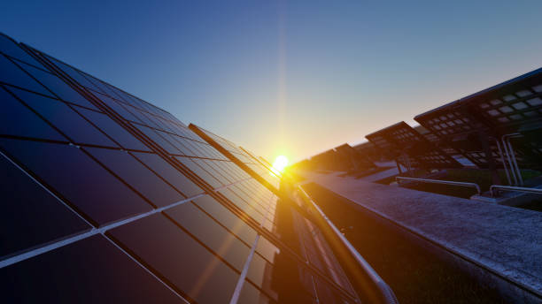 istock Sunset Through the Solar Panels 1169157989