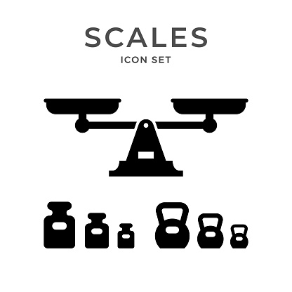 istock Set icons of scales and weights 1169159670