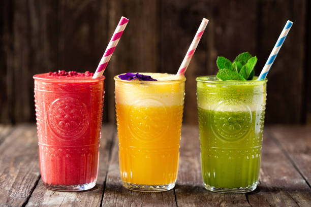 istock Three smoothies with fine detail decoration on top of them 1169163740