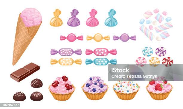 Cute Vector illustration set of ice cream scoop, many colorful flavors with  toppings in wafer Stock Vector by ©sasimoto 177822388