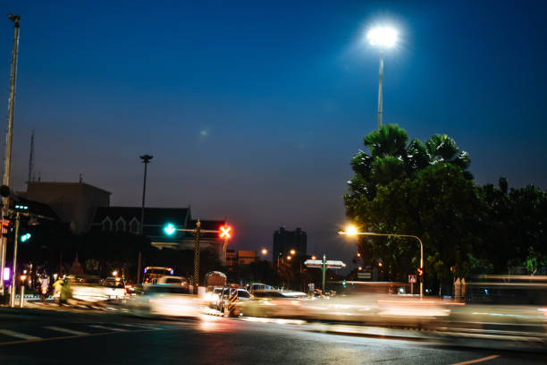 istock Beautiful light form car on road at night. 1169177147