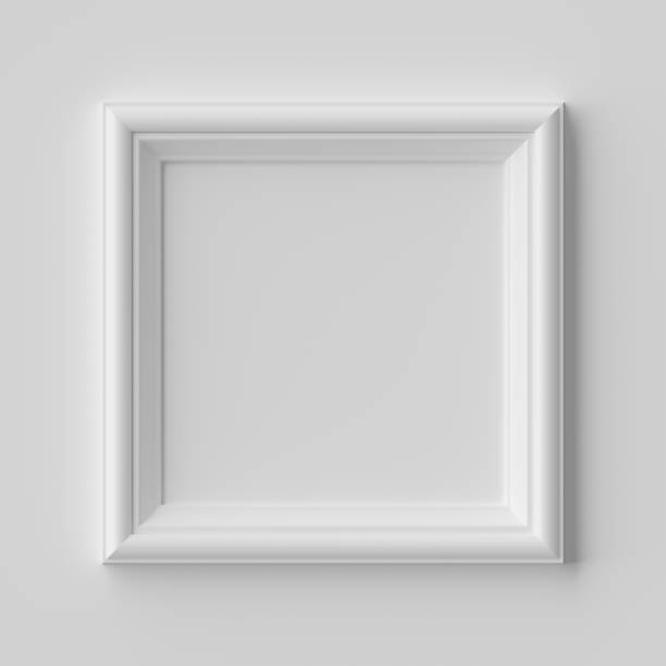 White square frame for photo on white wall with shadows White blank square frame for photo on white wall with shadows, white colorless picture frame template, art frame mock-up 3D illustration square shape photos stock pictures, royalty-free photos & images