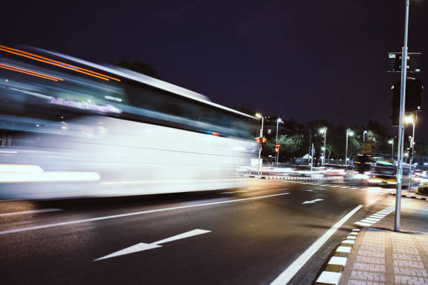 istock Beautiful light form car on road at night. 1169180105