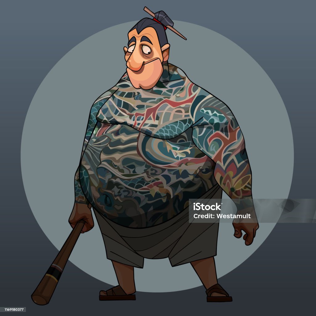 Cartoon Fat Man In Japanese Yakuza Style Stands With A Bat In His Hand Stock Illustration - Download Image Now - iStock Cartoon Fat Man In Japanese Yakuza Style Stands With A Bat In His Hand Stock Illustration - Download Image Now - iStock