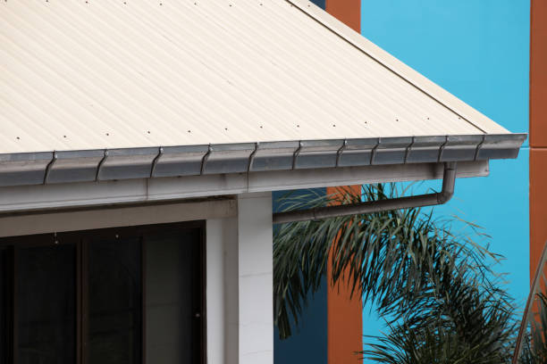 stainless steel rain gutter of house.