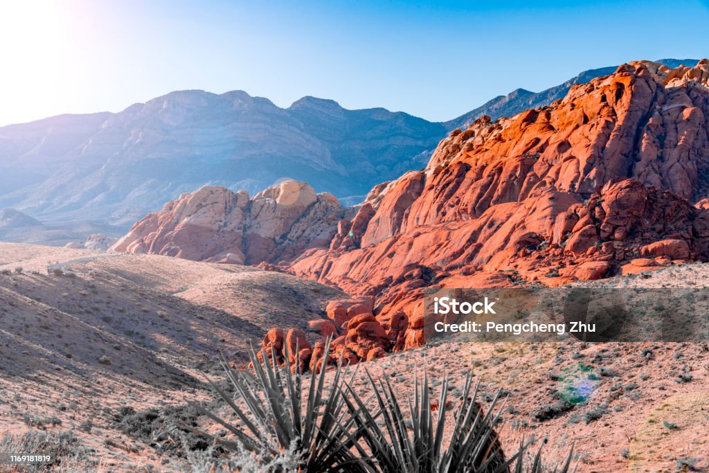 Red rock canyon sunshine Desert Area Stock Photo