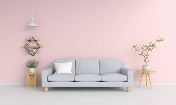 istock Gray sofa in pink living room, 3D rendering 1169184086