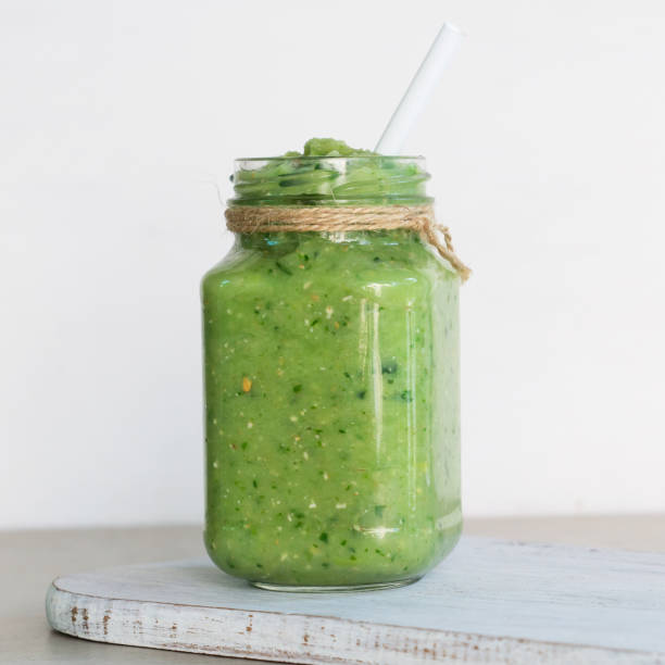 istock Vegetable green smoothie in a glass jar 1169185829