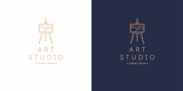 The original linear image of the art Studio. Isolated vector emblem. The original linear image of the art Studio. Isolated vector emblem. Illustration in simple flat style. easel stock illustrations