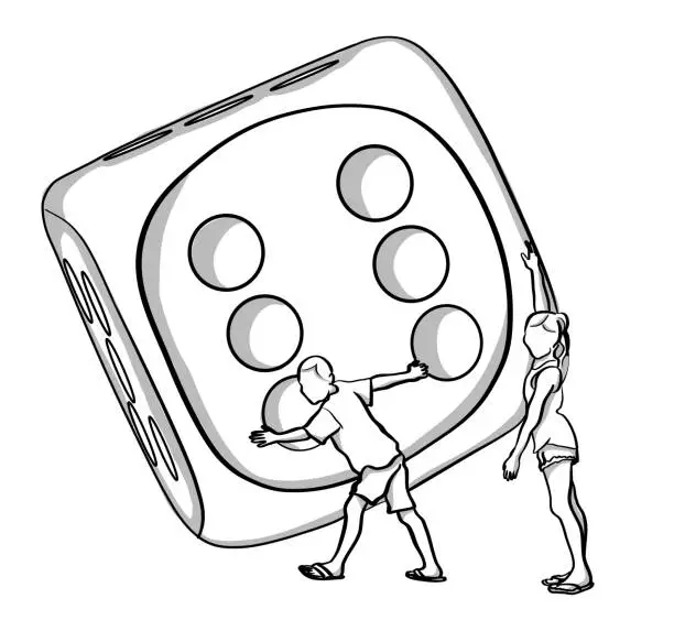 Vector illustration of Kids Rolling The Dice