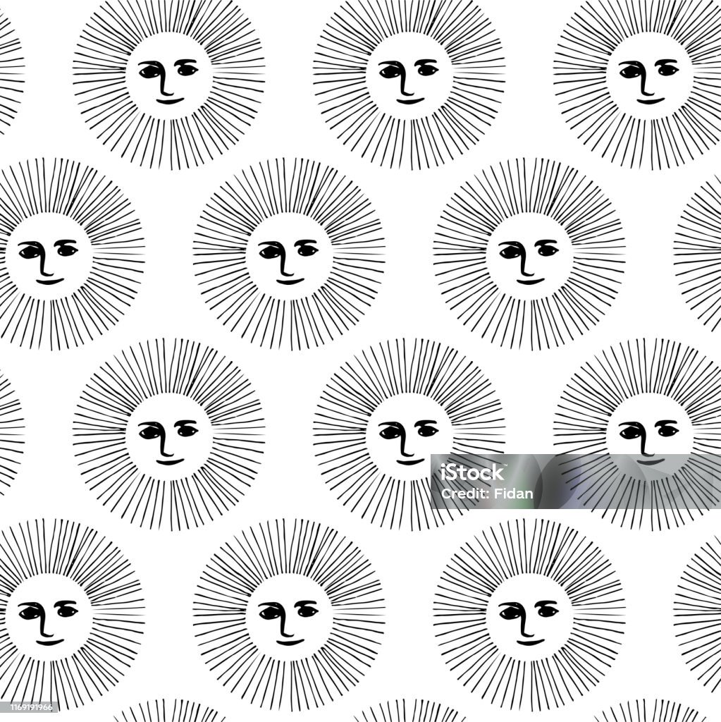 Seamless Vector Sun Pattern Stock Illustration - Download Image Now ...
