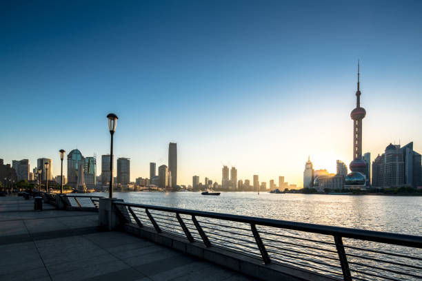 Panoramic skyline of Shanghai Asia, China - East Asia, East China, Lujiazui, Oriental Pearl Tower - Shanghai promenade shanghai stock pictures, royalty-free photos & images