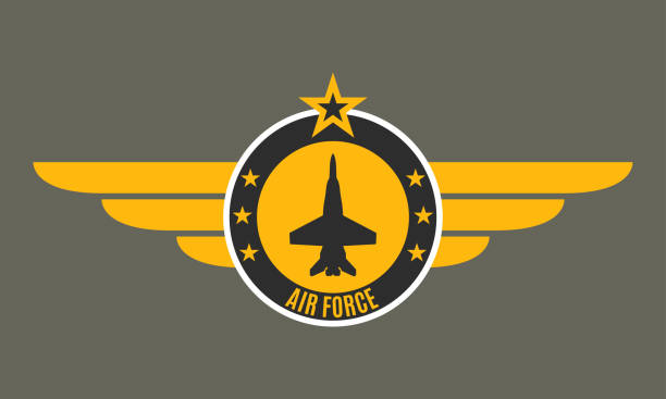 illustrations, cliparts, dessins animés et icônes de insigne de l'armée de l'air avec des ailes et une étoile. emblème militaire et militaire. logo de l'armée de l'air. illustration de vecteur. - army air corps