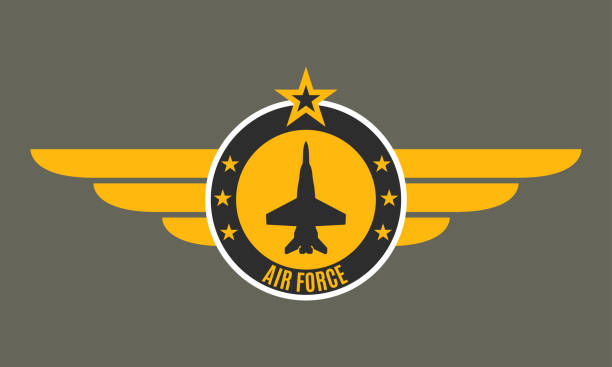 ilustrações, clipart, desenhos animados e ícones de emblema da força aérea com asas e estrela. exército e emblema militar. logo da força aérea. ilustração do vetor. - 5440