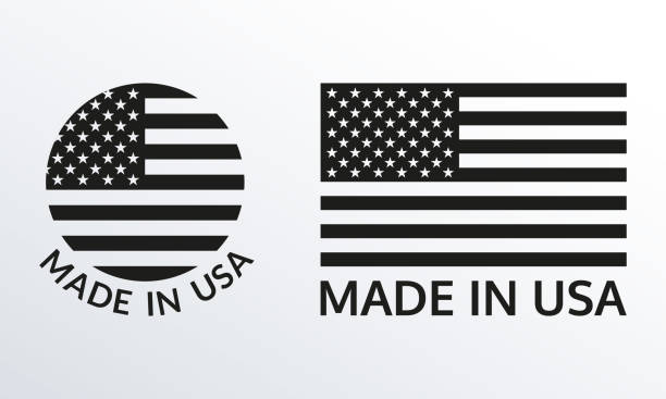 illustrazioni stock, clip art, cartoni animati e icone di tendenza di logo o set di etichette made in usa. icona usa con bandiera americana. illustrazione vettoriale. - usa made in the usa industry striped