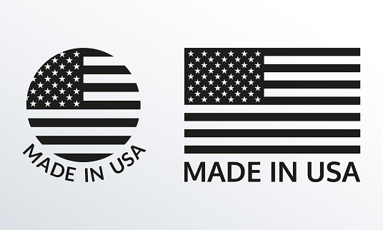 Made in USA logo or label set. US icon with American flag. Vector illustration.