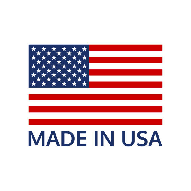 米国のロゴまたはラベルで作られた米国の旗。アメリカ製アイコン。ベクトルイラスト。 - made in the usa usa computer icon symbol点のイラスト素材／クリップアート素材／マンガ素材／アイコン素材