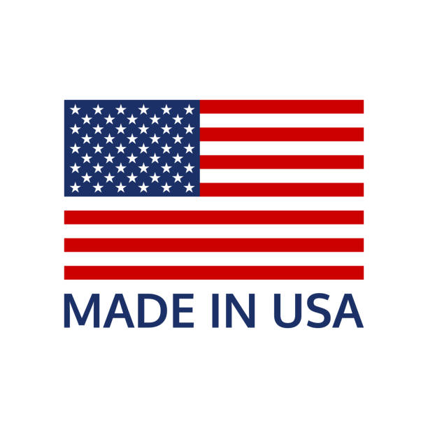 ilustrações de stock, clip art, desenhos animados e ícones de made in usa logo or label with us flag. america manufactured icon. vector illustration. - made in the usa usa computer icon symbol