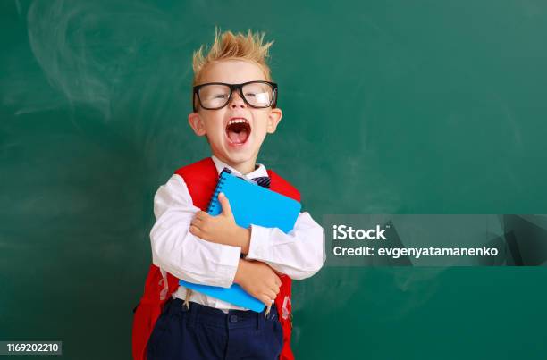 Funny Child Schoolboy Boy Student About School Blackboard Stock Photo -  Download Image Now - iStock
