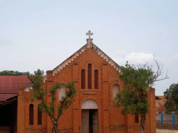 Bangui, Central African Republic: red brick facade of a chapel outside the Roman Catholic Cathedral of Our Lady of the Immaculate Conception - Cathédrale Notre-Dame-de-l'Immaculée-Conception de Bangui - French colonial architecture