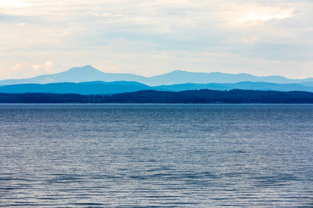 Lake Champlain Lake Champlaign and the Green Mountains from New York State green mountains appalachians photos stock pictures, royalty-free photos & images