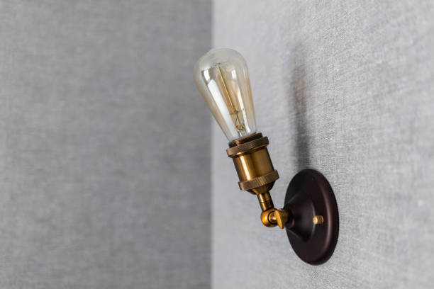 Vintage style light bulbs. glass round bulbs with a spiral on wall.