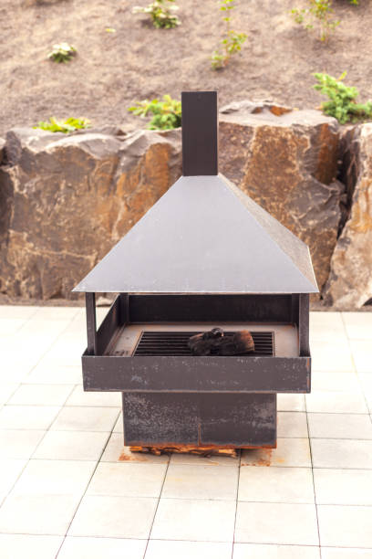 istock Outdoor black garden fireplace 1169207445