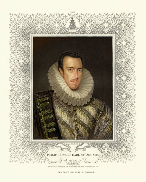 Philip Howard, 20th Earl of Arundel, English nobleman and martyr Vintage engraving of Philip Howard, 20th Earl of Arundel.  (28 June 1557 – 19 October 1595) was an English nobleman. He was canonised by Pope Paul VI in 1970, as one of the Forty Martyrs of England and Wales. neck ruff stock illustrations