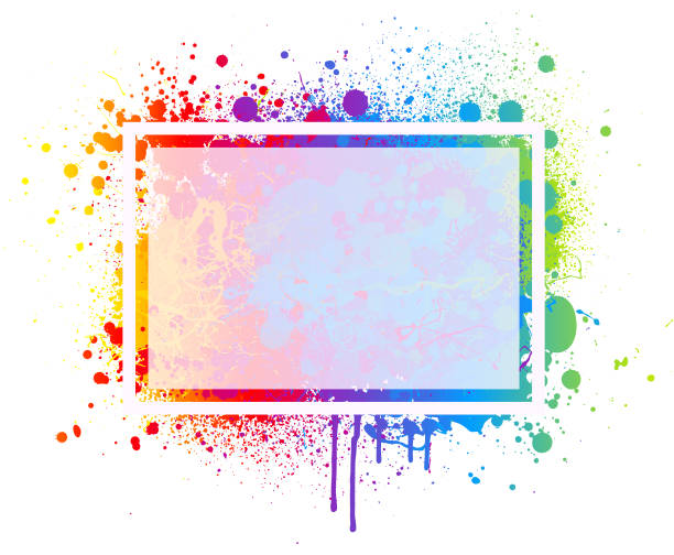 ilustrações de stock, clip art, desenhos animados e ícones de rainbow paint splash frame - grunge splattered spray box
