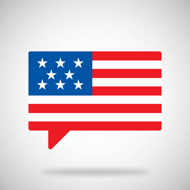 ilustrações de stock, clip art, desenhos animados e ícones de american flag speech bubble - government flag american culture technology
