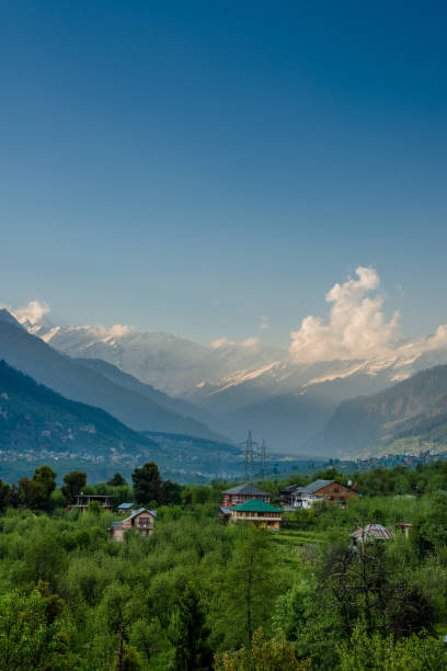 village himalayen entouré par l'arbre de pomme - himachal - himachal photos et images de collection