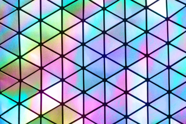 Trendy holographic and black colored abstract futuristic metallic geometric ornaments background.