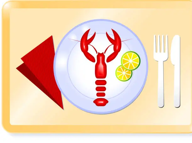 Vector illustration of lobster plate on a tray