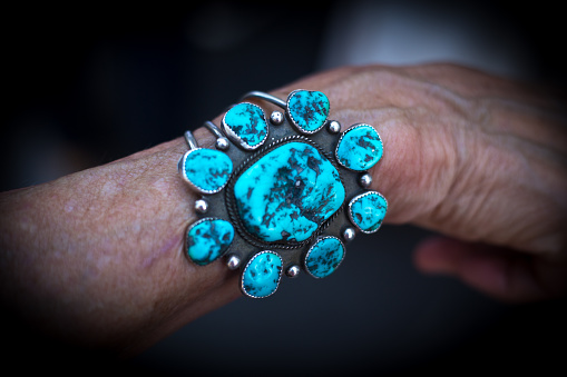 Vintage Native American turquoise and silver bracelet (close-up)