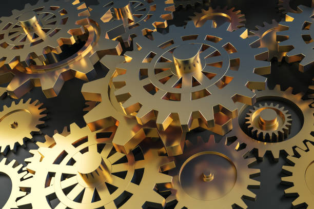 istock Creative golden gears background 1169235396