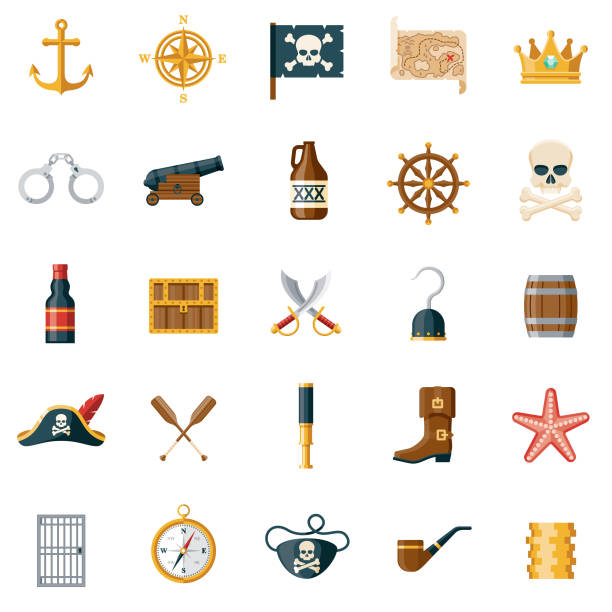 ilustrações, clipart, desenhos animados e ícones de jogo do ícone do pirata - golden handcuffs