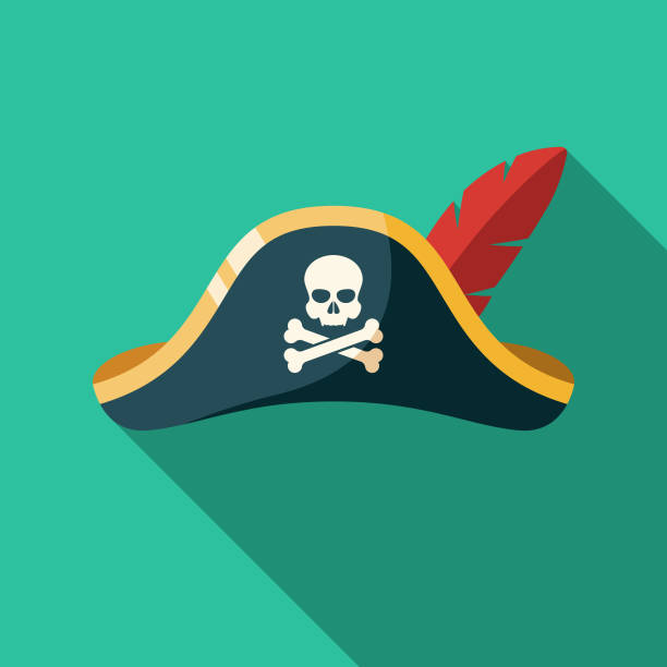Pirate Hat Icon A flat design pirate themed icon with a long shadow. File is built in the CMYK color space for optimal printing. Color swatches are global so it’s easy to change colors across the document. sailor hat stock illustrations